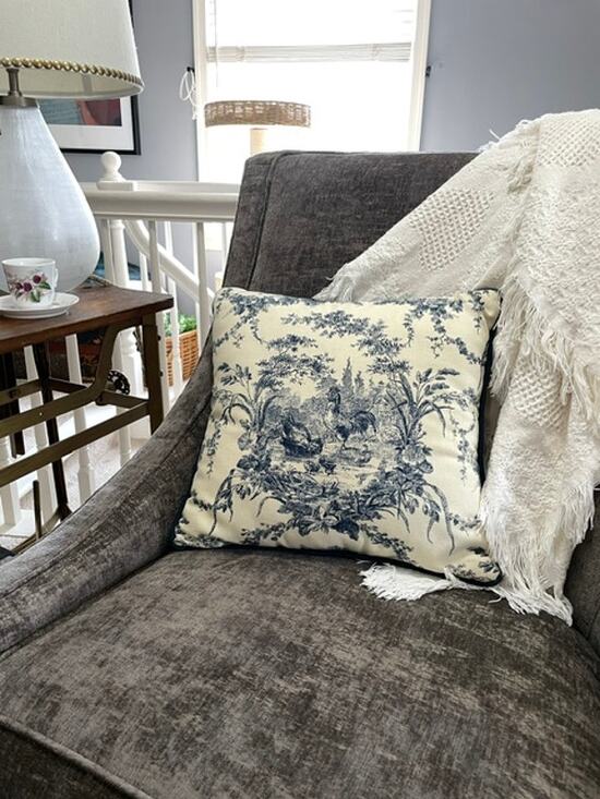 Unbranded Other - French Country Toile Rooster Farmhouse Accent Pillow Blue White 15x15 Cotton